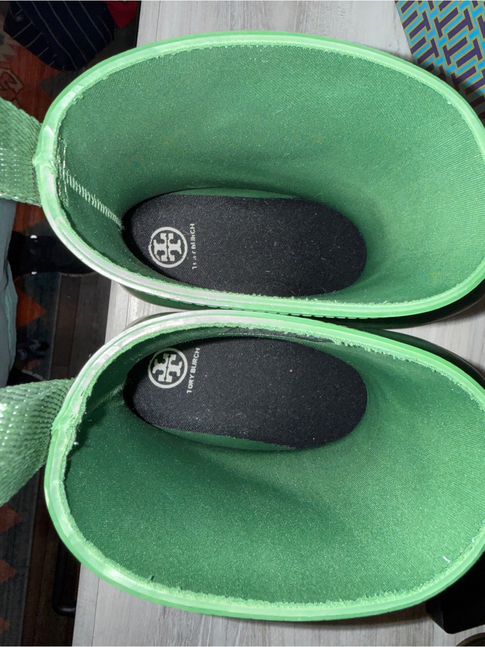 Tory Burch Emerald Green Rubber Ankle Rain Boots with White Soles - Picture 4 of 7